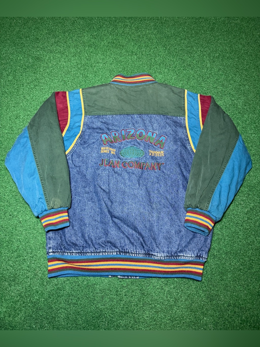 Vintage Arizona Jean Company Denim Varsity Jacket XL 23x28 Color block 90s